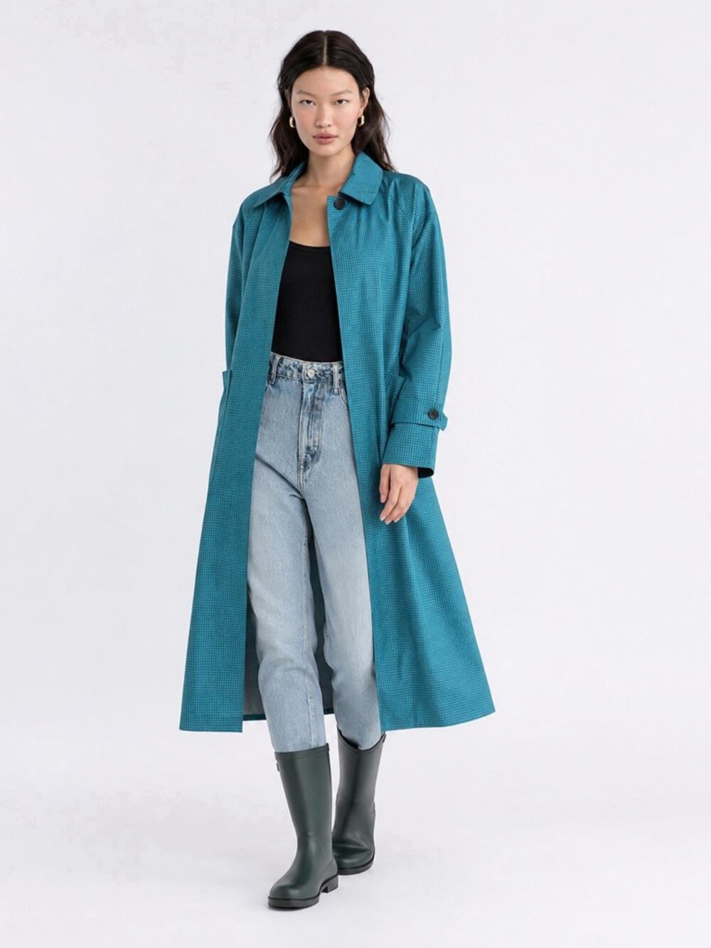 Vintage 80’s black green check overcoat rain coat